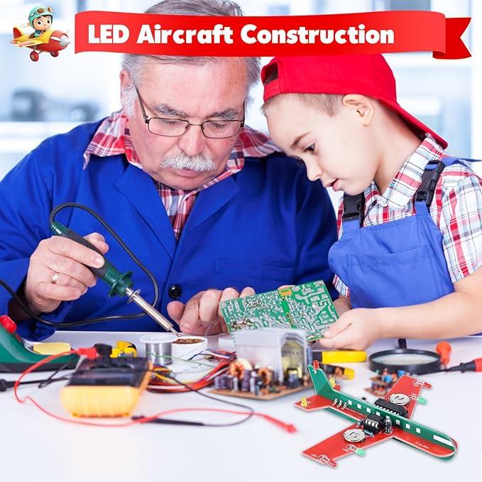 Learning Soldering DIY Airplane Kit for Beginners, 3 Color LED Flashing Lights Airplane Soldering Project Kit for High School Student Back to School Soldering Practice STEM Education