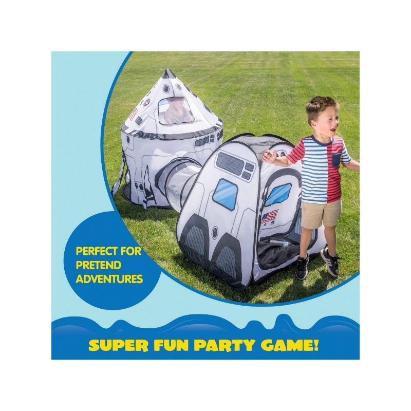 White Rocket Ship Pop Up Play Tent With Tunnel And Playhouse Kids Indoor Outdoor Spaceship Tent Set