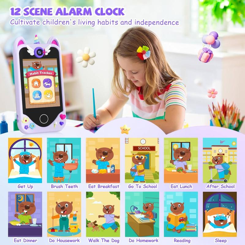 Kids Smart Phone for Girls Gifts - Toddler Christmas Birthday Gift Kids Cell Phone Toy with Touchscreen, Dual Cameras, Learning, Music Player, Games with 32 GB Card