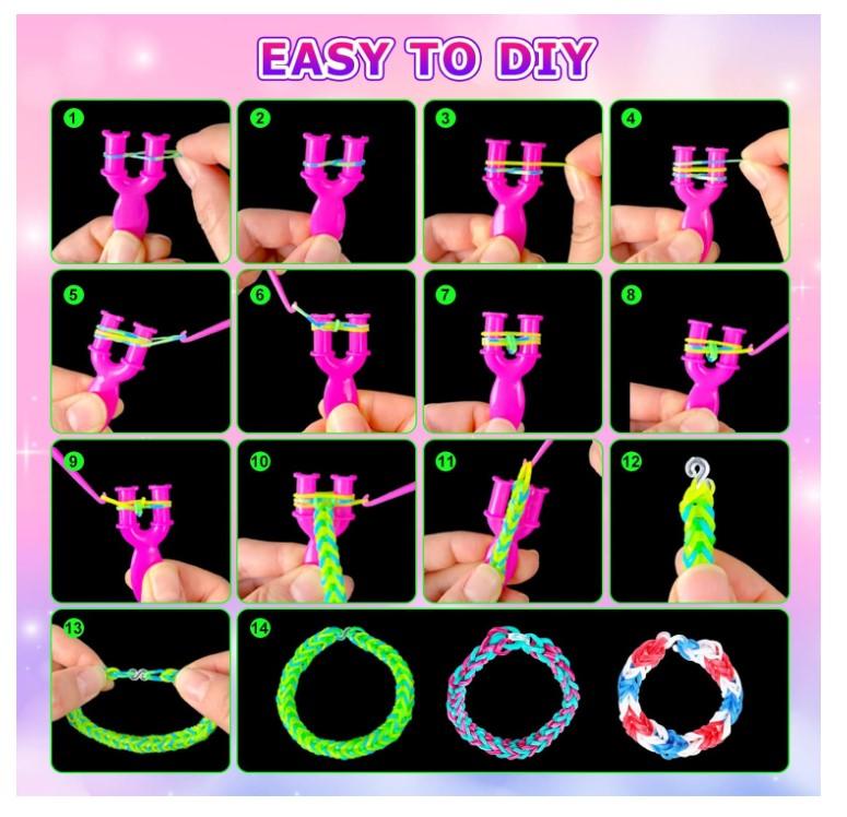 5100+ Rubber Bands Kit, 24 Colors Rubber Band Bracelet Refill Kit with 300S-Clpis, 5 Hooks, 2Y-Frames, Glow in The Dark Rubber Band Making Kit for Kids Weaving DIY Crafting Gift