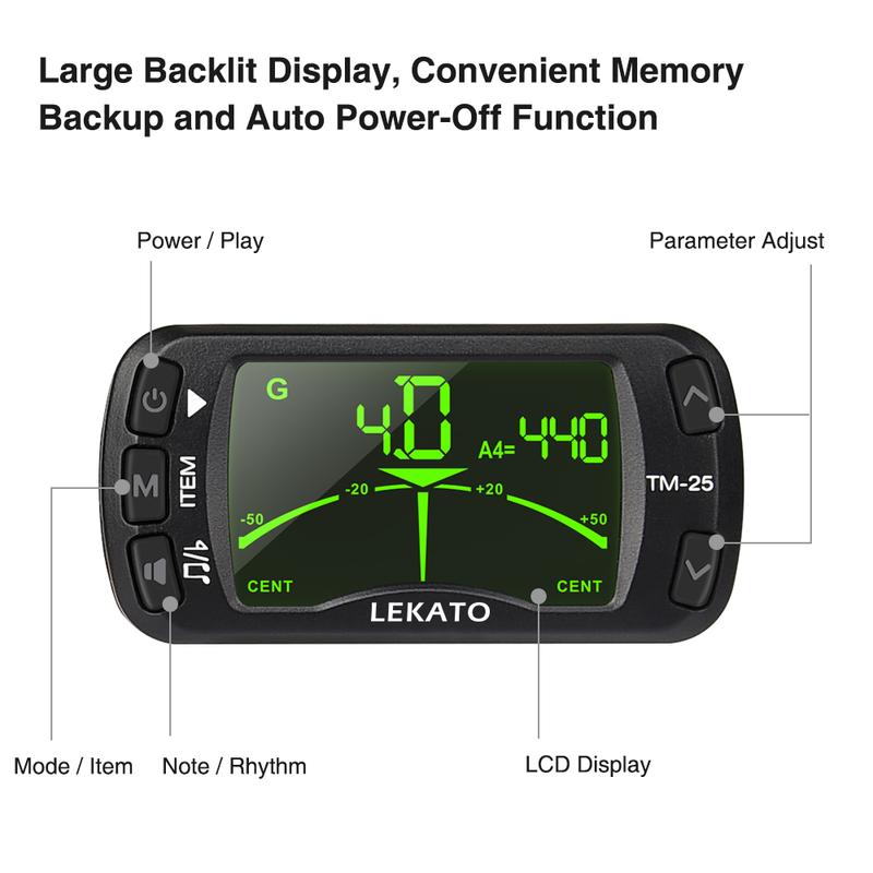 LEKATO Guitar Tuner Clip On Metronome, Tuner, Tone Generator 3 in 1 Multifunction, Portable for All Instruments, Bass, Chromatic Instruments, Violin and Ukulele, Valentine's Day Gift(Battery Clipped on the Silicone Pad), Back to School