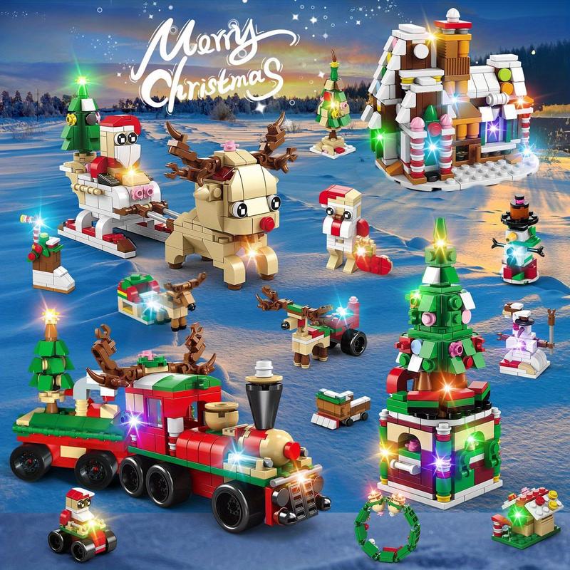 24 Pack Christmas Building Set with LED Light - 28 Models Christmas Blocks Toy for Kid | 1235 PCS Christmas Playset Include Santa Claus Xmas Tree Train Bricks, Gift for Boy Girl 6-12 Year