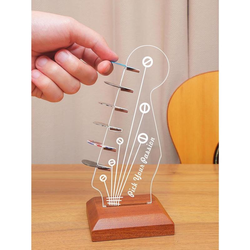 Light Up Guitar Pick Holder,  Electric Guitar Headstock Shaped Pick Holder with Wooden Base for Picks Storage and Display, Guitar Accessories Gift for Guitar Players Guitarists