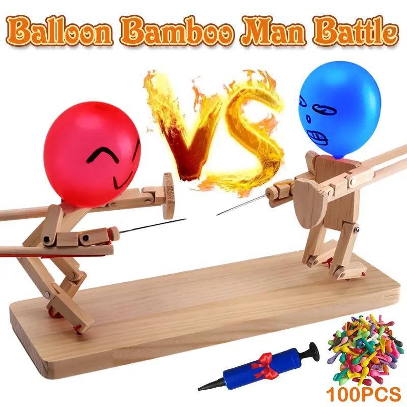 Balloon Bamboo Man Battle,Handmade Wooden Fencing Puppets,Battle Game for 2 Players Fast-Paced Balloon Fight,Fun Games for Family Party,balloon popping game board game