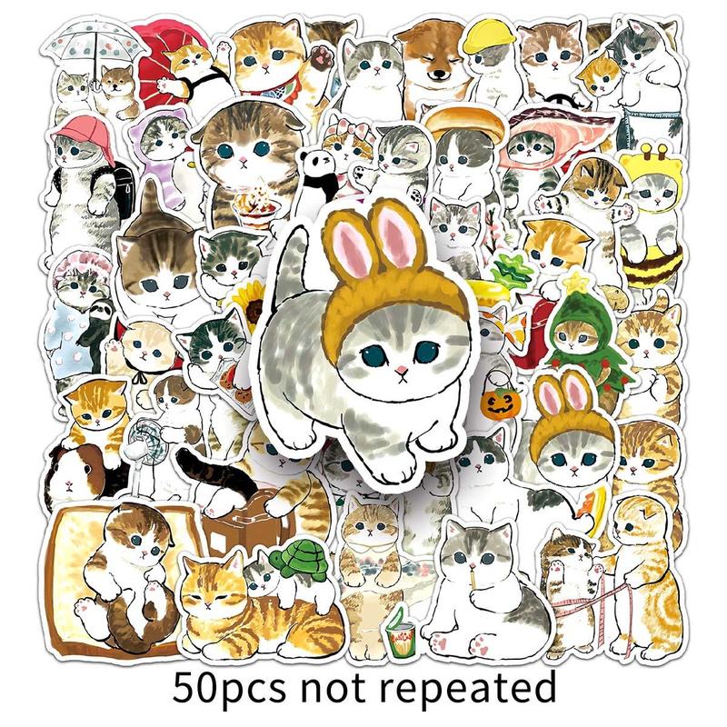 Cartoon Cat Pattern Sticker, 50pcs Cute Multi-purpose Sticker for DIY Craft, Decoration, Hand Account