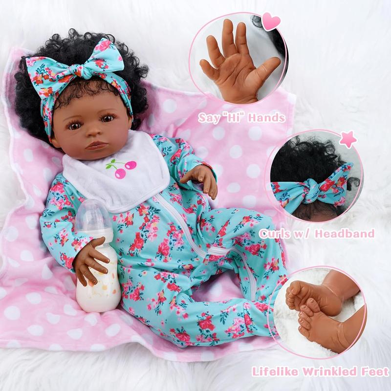 BABESIDE Lifelike Reborn Black Girl- 18-Inch Realistic Newborn Real Life Baby Dolls with Clothes and Toy Gift for Kids Age 3+ - Vanessa