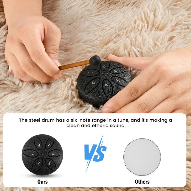 Christmas Gifts 1 Count Black Rain Drum for Outdoor 3 Inch Steel Tongue Drum Rain Chime 6 Note Rain Drum Instrument Soothing Sound Steel Tongue Drum