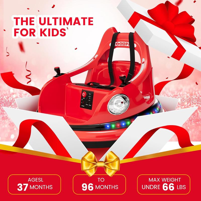 12V Ride-On Bumper Car for Kids (Ages 1.5-5) with Remote Control, LED Lights, Bluetooth, 360-Degree Spin, Anti-Collision Padding, Five-Point Safety Belt, 2WD outdoor toy