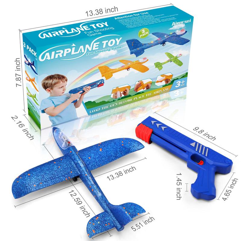 Flight Mode Catapult Plane for Kids Outdoor Sport Flying Toys Gifts.Three-Pack Airplane Large LED Dinosaur Airplane Launcher Glider Set. Foam Glider