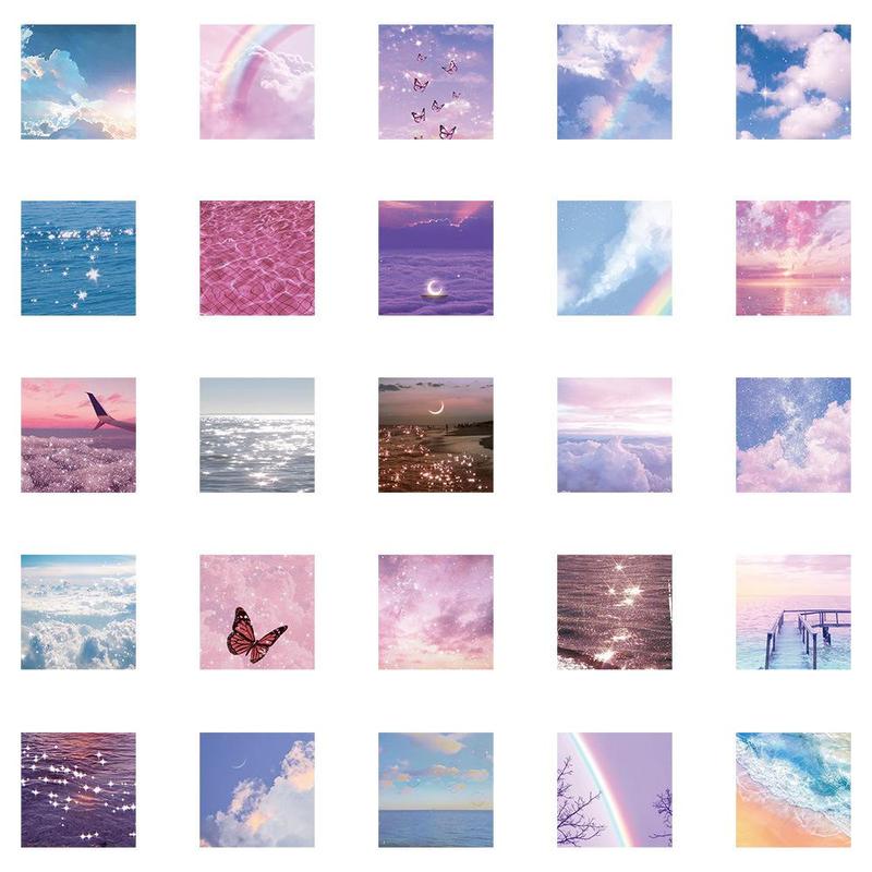 50pcs set Clouds & Starry Sky Series Sticker, Beautiful Mixed Pattern Waterproof Decorative Graffiti Sticker For DIY Craft Gift