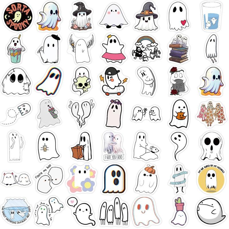 Cartoon Ghost Pattern Sticker Set (100pcs), Waterproof DIY Decoration For Scrapbooking, Crafts And Kids Room Wall Decor, Summer Gift