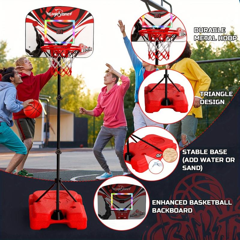 EagleStone Kid Basketball Hoop Indoor, Basketball Hoop Toddler Adjustable Height 2.9ft-6ftLED with Lights & Scoreboard, Mini Hoop Outdoor with 3 Balls, Basketball Toy Gifts Christmas Halloween Gift