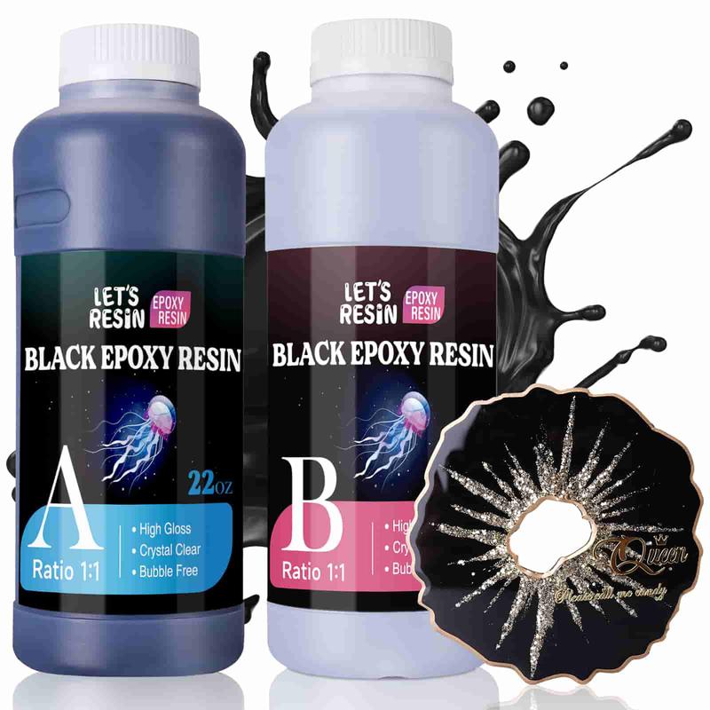 44OZ Black Resin Epoxy, Bubble Free & High-Gloss Epoxy Resin Kit, Self Leveling Resin and Hardener for Art Crafts, Jewelry Making, Resin Molds - LET'S RESIN