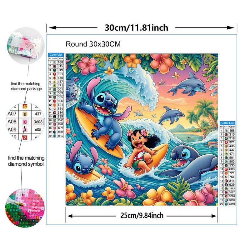 Cartoon Stitch Pattern DIY Diamond Arts Colorful Painting Kit without Frame, 5D Diamond Decor Painting by Numbers Kit, DIY Wall Art Decor