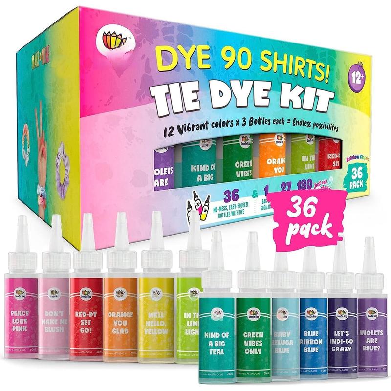 Tie Dye Kit for  & Adults - 36 Large Tye Dye Bottles with 12 Colors & Tie Dye Powder, Soda Ash, Gloves - Tie Dye Kit for Large Groups -  Tyedyedye Kit - Dye for Clothes