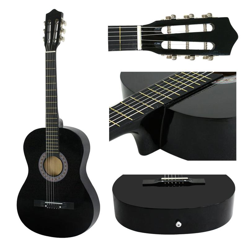 ZENY 38-in Kids Beginner Acoustic Guitar Starter Kit 6 Strings W Case, Strap, Tuner, Pick - Black