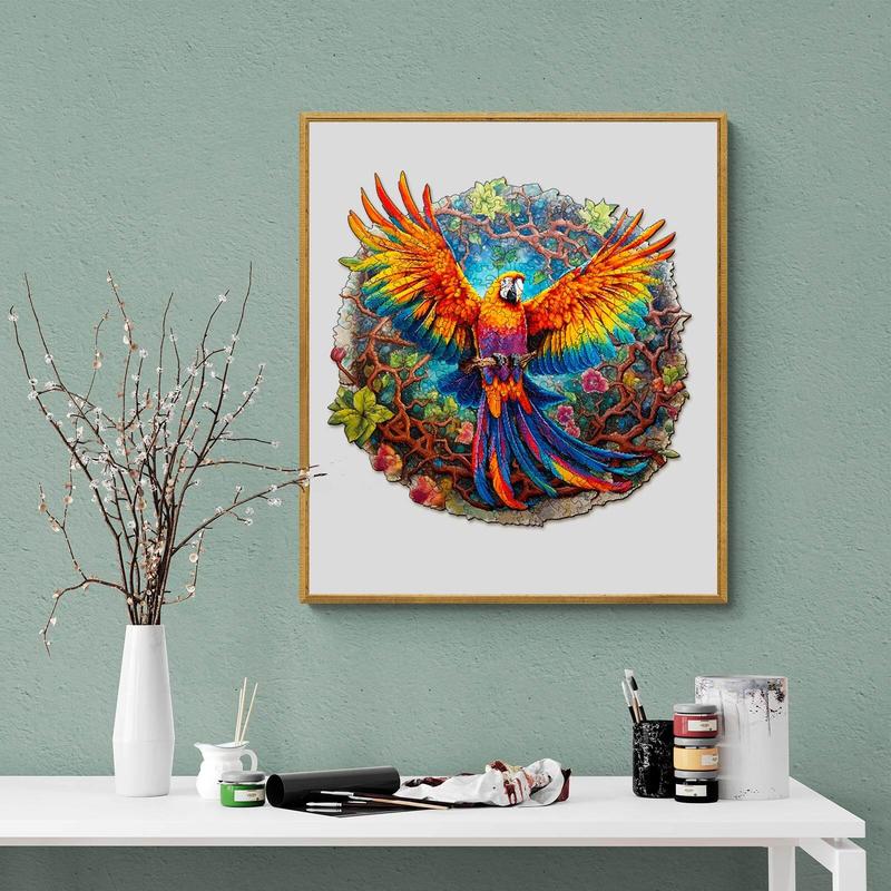 Curious Parrot Wooden Jigsaw Puzzle with Unique Shape