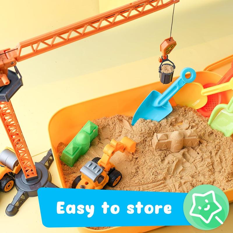 3 otters 32PCS Play Sand Construction Set, 2.2lbs Magnetic Sand, 4 Alloy Construction Vehicle Toys, 12 Sand Molds, 11 Construction Worker Models and Road Signs, 1 Storage Box, Toys for Kids Age 3-8