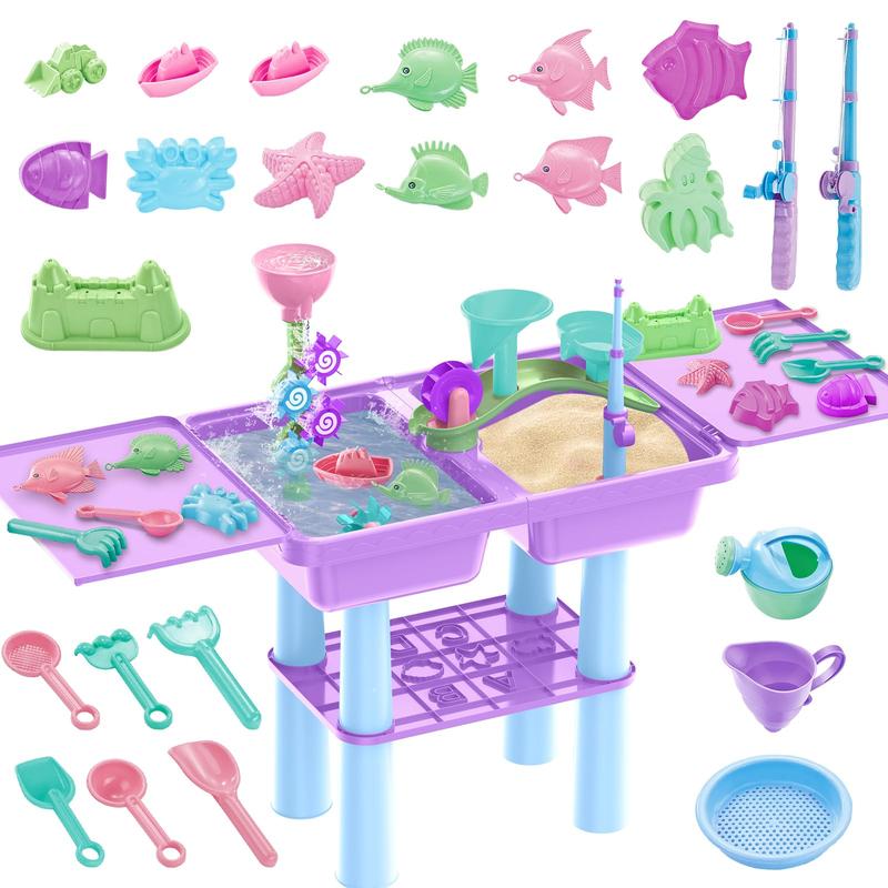 deAO Water Table Outdoor Play Table Summer Toys,with 23PCS Beach Toy,2 Fishing Pool Toys,Activity Sandbox Sensory Tabl