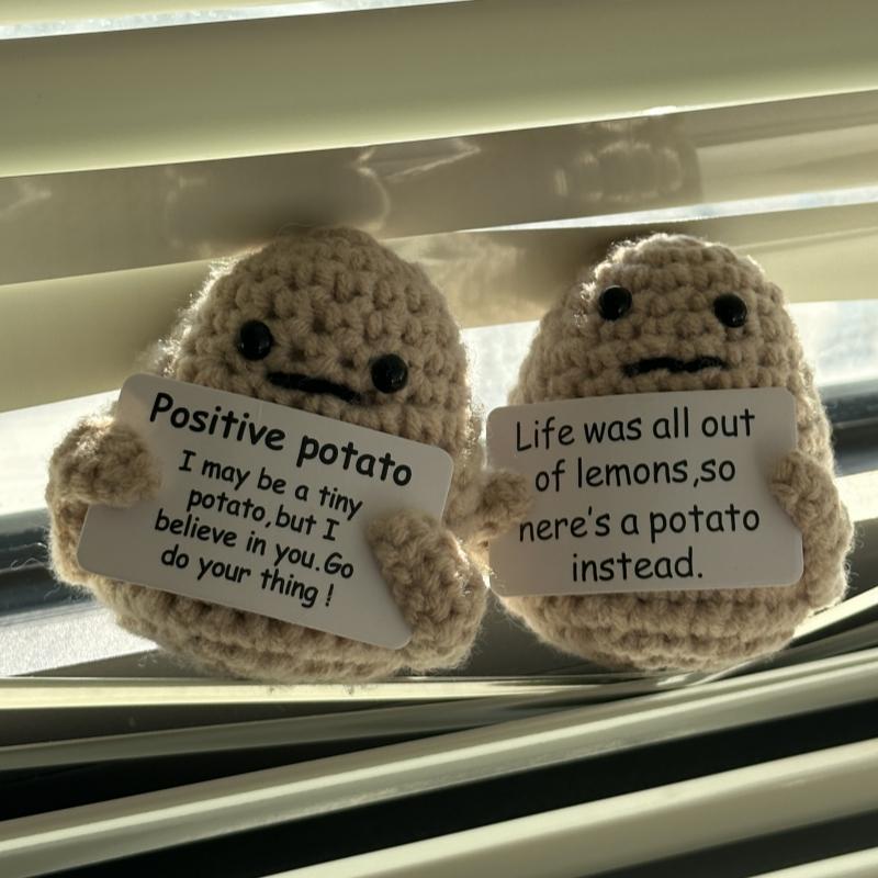 Funny Positive Potato Crochet Dolls, Cute Room Decor, Knitted Toys, Emotional Support Plush Gift, Graduation Gifts for Her - Class of 2024 Decor