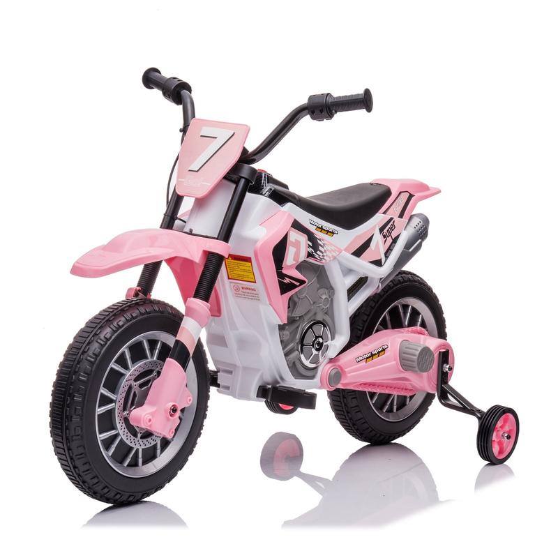 Kids Electric Motorcycle Dirt Bike, 12V 7AH Rechargeable Battery Powered Ride On Off-Road Street Bike with Training Wheels, Ride on Car for Kids to Drive with Built-in Music, Pink