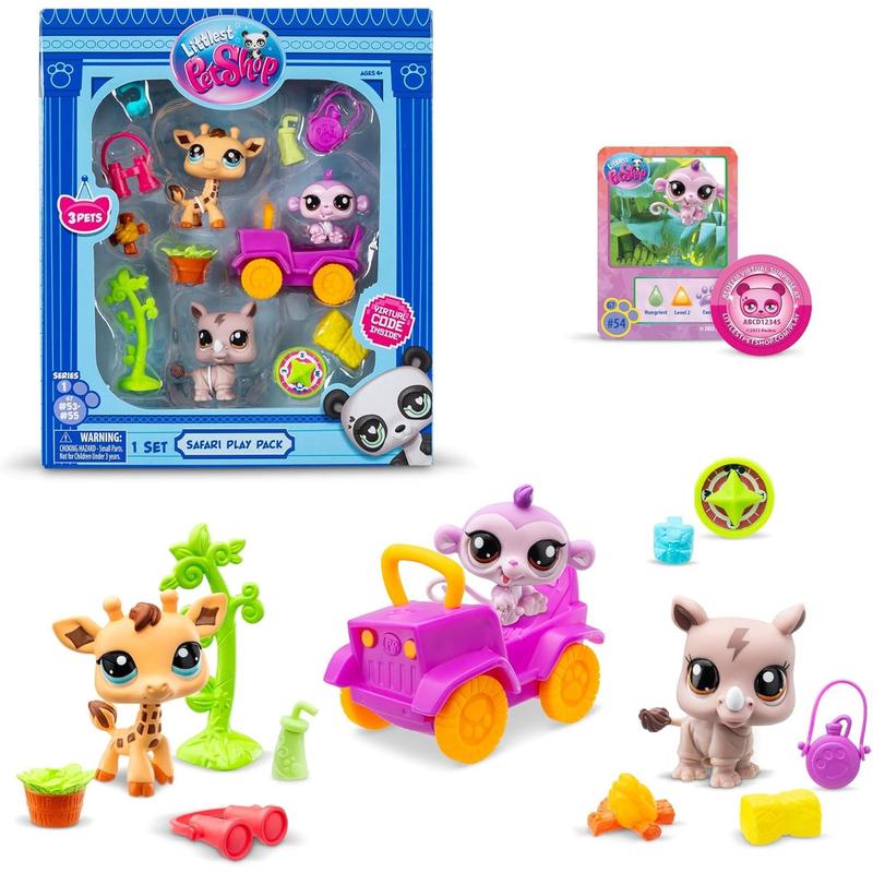 Littlest Pet Shop, Safari Play Pack - Gen 7, Pets #53,#54, #55, Authentic LPS Bobble Head Figure, Collectible Imagination Toy Animal, Kidults, Girls, Boys, Kids, Tweens Ages 4+