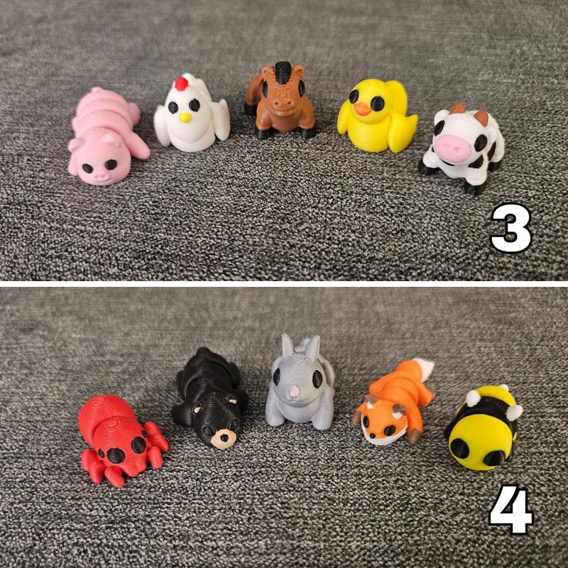 3D Printed Articulating Mini Fidget Animal Figurines Groupings For Birthdays and Gifts