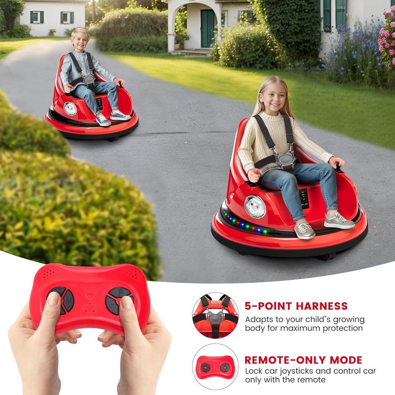 12V Ride-On Bumper Car for Kids (Ages 1.5-5) with Remote Control, LED Lights, Bluetooth, 360-Degree Spin, Anti-Collision Padding, Five-Point Safety Belt, 2WD outdoor toy