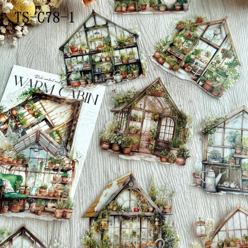 Vintage Castle & Book Pattern Decorative Sticker, 10pcs pack Scrapbooking & Journal Making Material Paper, DIY Decorative Sticker for Christmas Gift