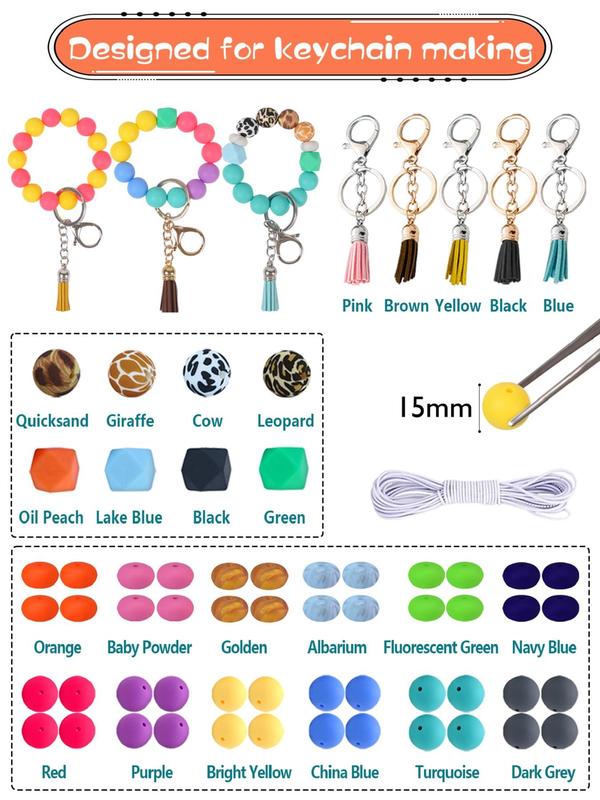 Basic Mixed Color Silicone Bead, 1 Set Diy Keychain Component for Jewelry Bracelet & Necklace Making, Key Chain Making Kit Large Beads for Crafts for Daily Use