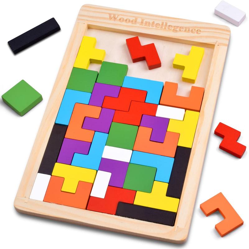 Wooden Puzzles for Kids Ages 4-8 8-10 Thick Colorful 3D Russian Blocks and Brain Teaser Tangram Jigsaw STEM Intelligence Toys Educational Gift for Kids 3 4 5 6 7 Years Old Boys Girls