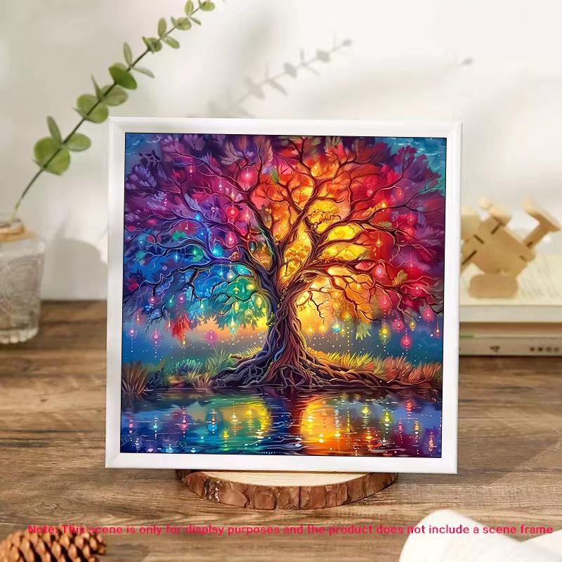 Tree Pattern Diamond Arts Colorful Painting Kit without Frame, DIY 5D Diamond Arts Crafts Kit, Wall Art Decoration for Living Room Bedroom, Christmas Gift