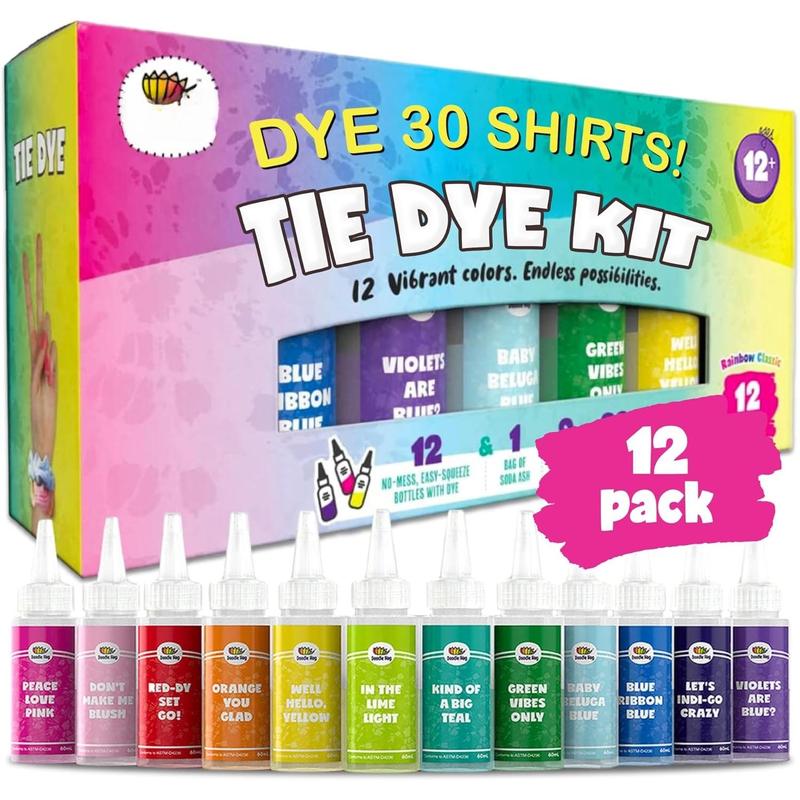 Tie Dye Kit for  & Adults - 36 Large Tye Dye Bottles with 12 Colors & Tie Dye Powder, Soda Ash, Gloves - Tie Dye Kit for Large Groups -  Tyedyedye Kit - Dye for Clothes