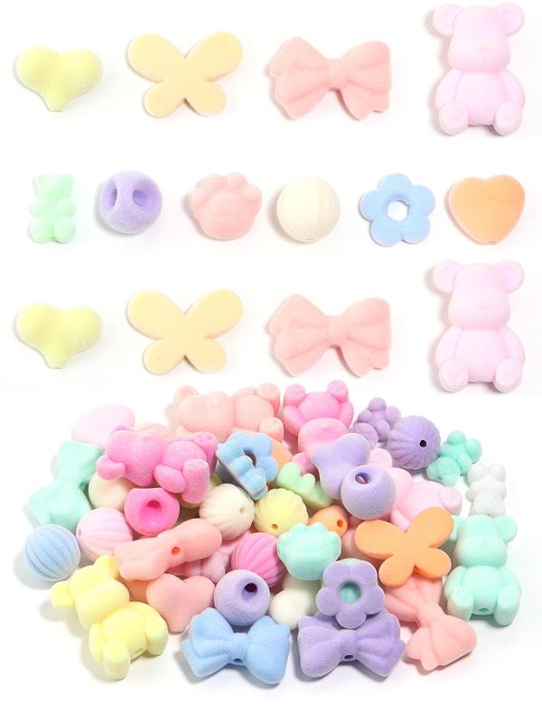 Random Color Cute Plush Beads, Colorful Bow & Flower & Butterfly & Bear & Heart & Cat Paw Design Beads, DIY Jewelry Making Supplies for Bracelet & Necklace