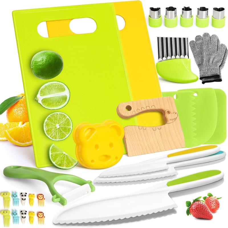 Montessori 17 Piece Kids Cooking Tools, kitchen tools，child safe knives，set decocina de juguete，learning toys，Children Cooking Tool Set for Real Cooking for Kids Birthday Christmas Gift Black Friday cooking  set montessori  cooking safe  knife