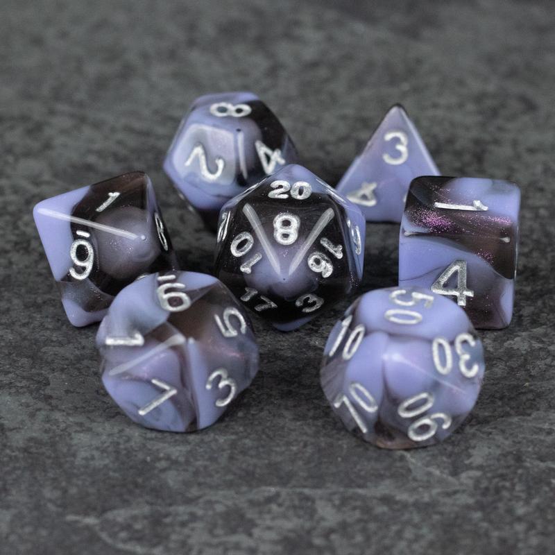 Periwinkle and Black Marbled DnD Dice Set - Dice for Dungeons and Dragons, D&D, RPGs