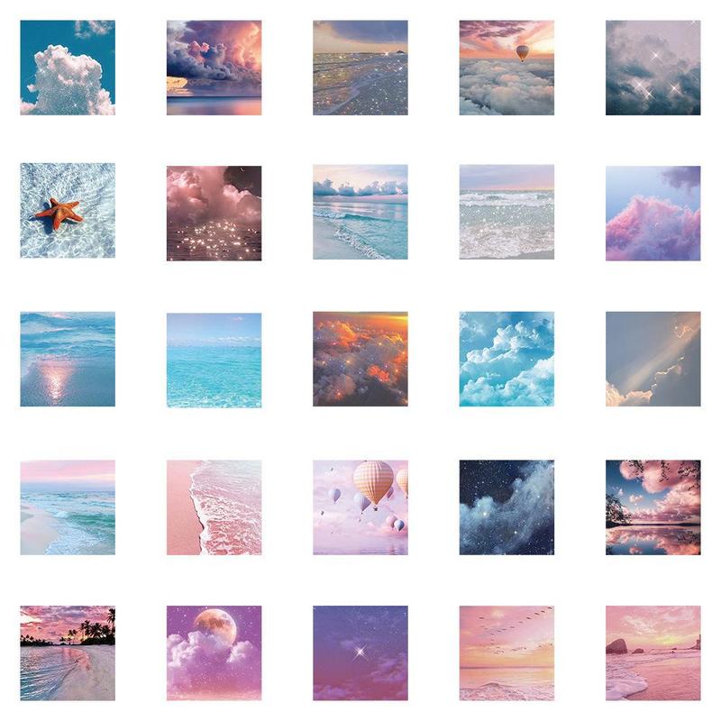 50pcs set Clouds & Starry Sky Series Sticker, Beautiful Mixed Pattern Waterproof Decorative Graffiti Sticker For DIY Craft Gift