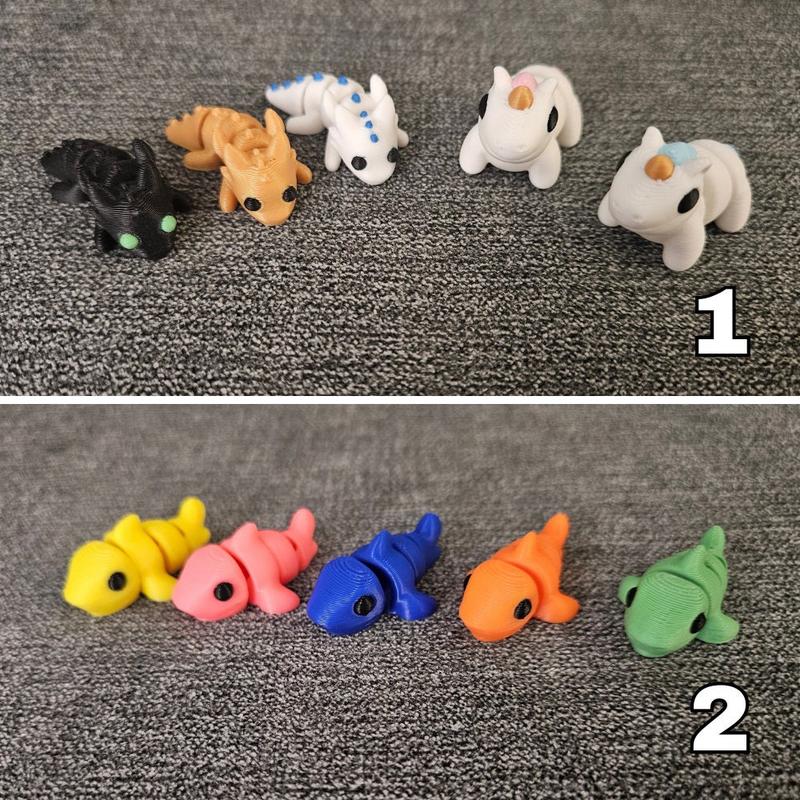 3D Printed Articulating Mini Fidget Animal Figurines Groupings For Birthdays and Gifts