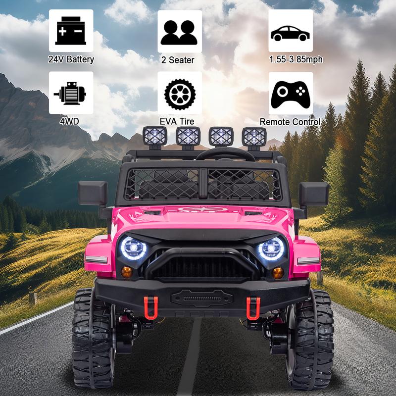 24V 4WD 2-Seater Kids Ride on Toy, Ride On Car with Parents Remote Control, 4x4 Electric Vehicle 4 Wheeler Side by Side Kids UTV with EVA Tires Wheels, Music Play, Bluetooth, Pink kids jeep