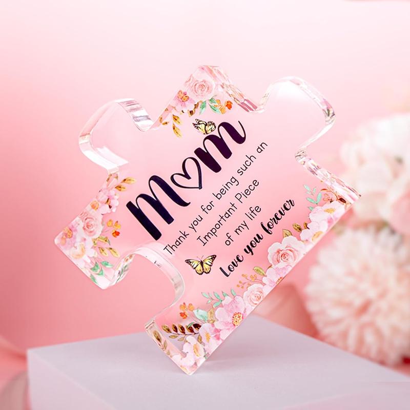 Gifts for Mom - Delicate Mom Birthday Gifts from Daughter Son - Engraved Acrylic Block Puzzle 3.9 x 3.3 inch - Thanksgiving Mothers Day Birthday Gifts for Mom, Ideas