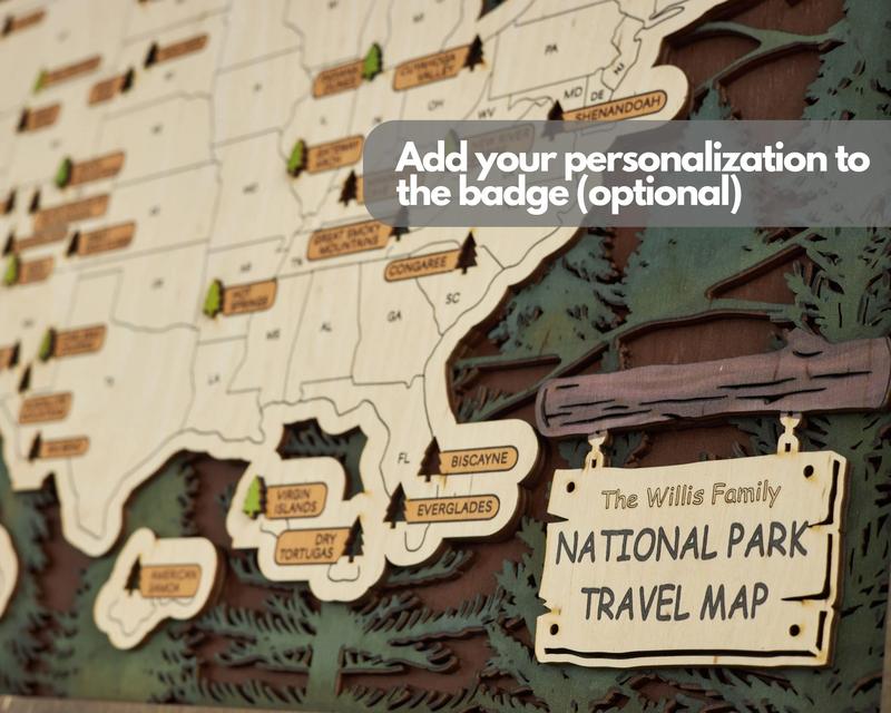 US 3D Wooden National Parks Travel Map with Trees - Record Park Visits (1 Design)