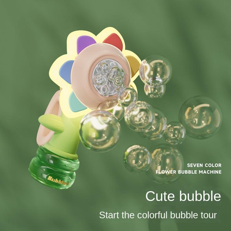 Seven-color shake head with light bubble machine,2024 New seven-color shaking bubble machine, children's Lamp dance bubble machine, electric sunflower shaking bubble machine toy