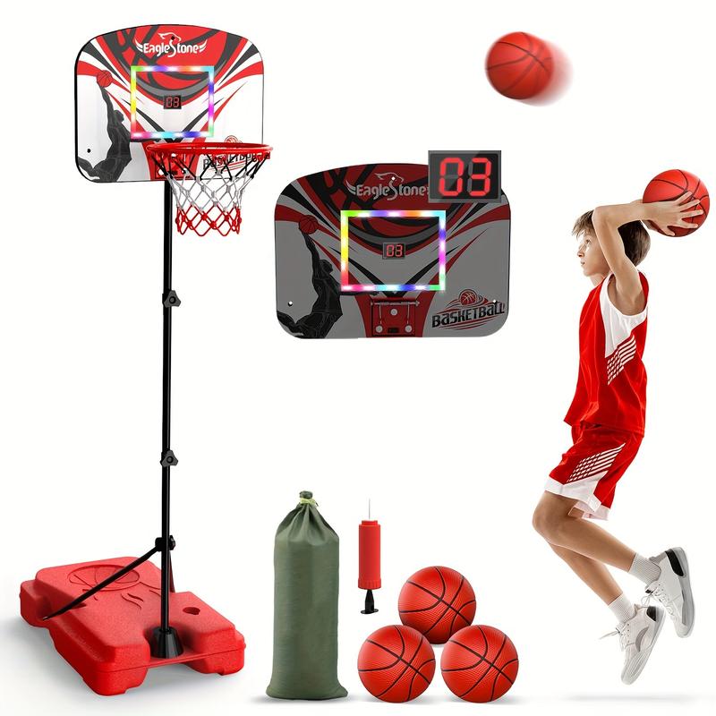 EagleStone Kid Basketball Hoop Indoor, Basketball Hoop Toddler Adjustable Height 2.9ft-6ftLED with Lights & Scoreboard, Mini Hoop Outdoor with 3 Balls, Basketball Toy Gifts Christmas Halloween Gift