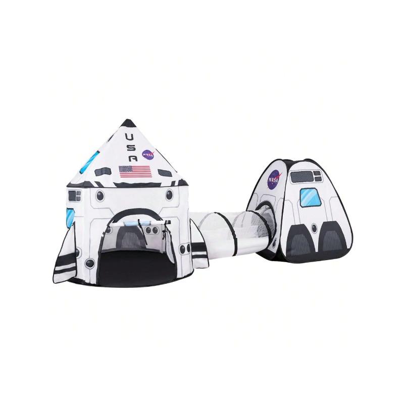 White Rocket Ship Pop Up Play Tent With Tunnel And Playhouse Kids Indoor Outdoor Spaceship Tent Set