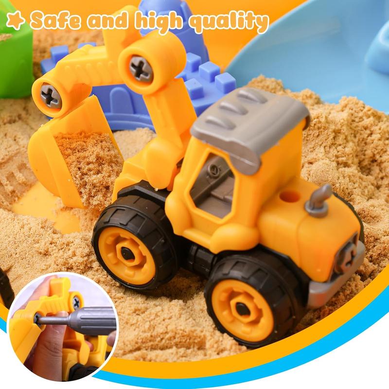 3 otters 32PCS Play Sand Construction Set, 2.2lbs Magnetic Sand, 4 Alloy Construction Vehicle Toys, 12 Sand Molds, 11 Construction Worker Models and Road Signs, 1 Storage Box, Toys for Kids Age 3-8