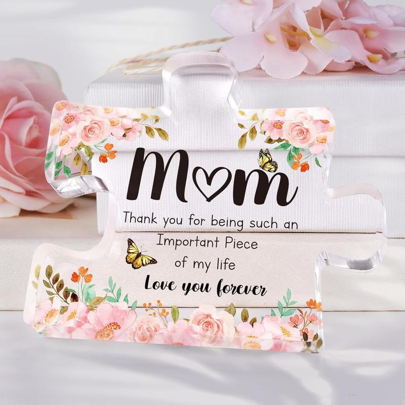 Gifts for Mom - Delicate Mom Birthday Gifts from Daughter Son - Engraved Acrylic Block Puzzle 3.9 x 3.3 inch - Thanksgiving Mothers Day Birthday Gifts for Mom, Ideas