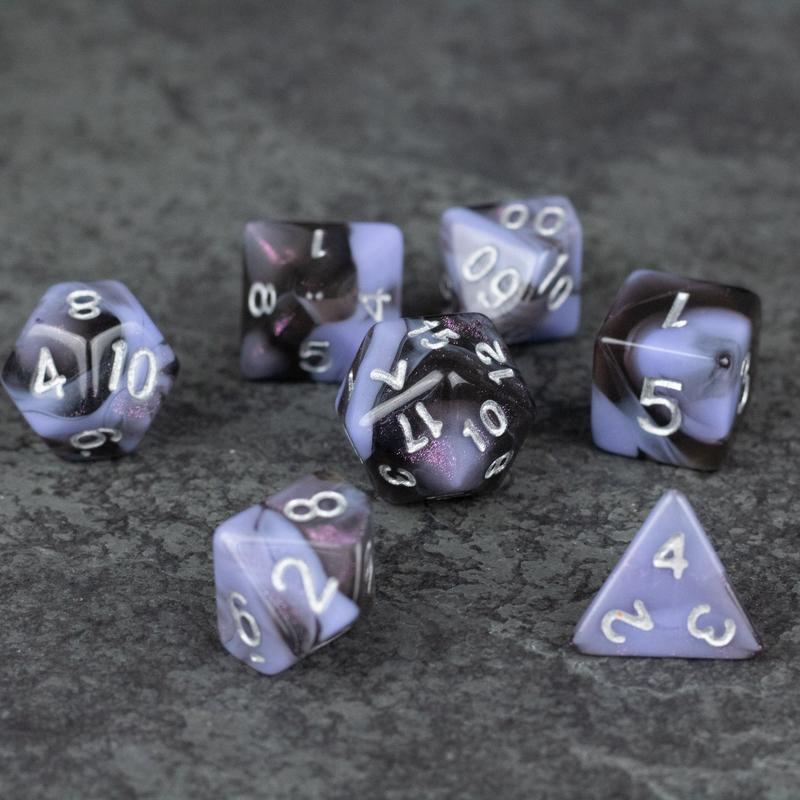 Periwinkle and Black Marbled DnD Dice Set - Dice for Dungeons and Dragons, D&D, RPGs