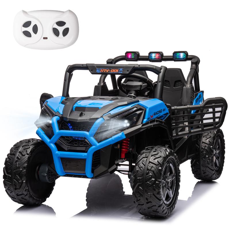 24V 2 Seats Kids Ride on Toy with Remote Control, 4X4 Off-Road UTV Truck Ride on Buggy Car, Battery Powered Kids Electric Vehicle Side by Side w LED Lights, Bluetooth, EVA Rubber Wheels, Blue