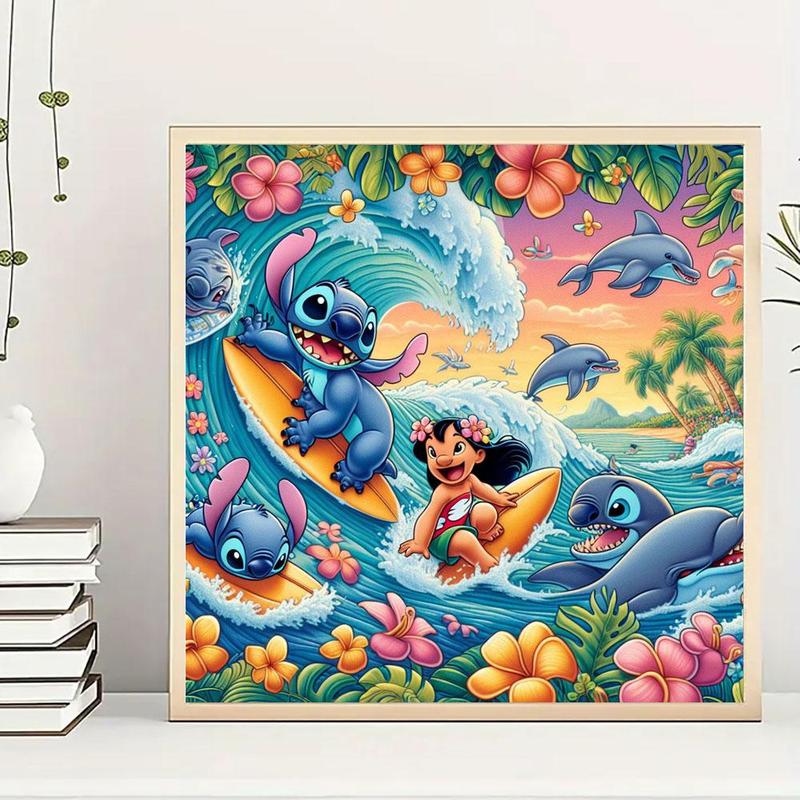 Cartoon Stitch Pattern DIY Diamond Arts Colorful Painting Kit without Frame, 5D Diamond Decor Painting by Numbers Kit, DIY Wall Art Decor