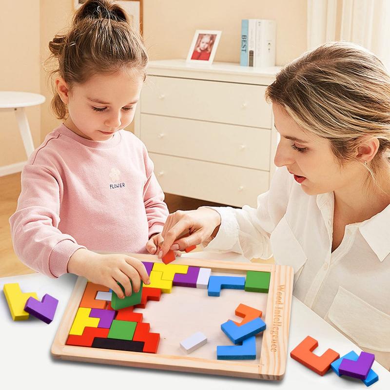 Wooden Puzzles for Kids Ages 4-8 8-10 Thick Colorful 3D Russian Blocks and Brain Teaser Tangram Jigsaw STEM Intelligence Toys Educational Gift for Kids 3 4 5 6 7 Years Old Boys Girls